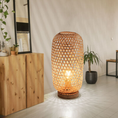 Tischleuchte Beistellleuchte Bodenlampe Bambus Korbgeflecht natur Boho 1x  E27 | eBay.de