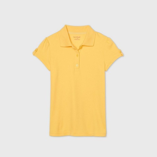 Girls' Short Sleeve Interlock Uniform Polo Shirt - Cat & Jack Yellow XL 14/16 - Picture 2 of 2