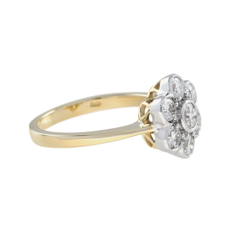 18K Two Tone Gold Natural Diamond Daisy Edwardian Style Cluster Engagement Ring - Image 4 of 4