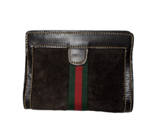 Vintage GUCCI Sherry Line cosmetic pouch Suede Leather Brown mini