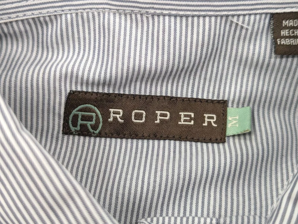 Camisa De Colección Roper Western Pearl Botón a Presión Rayas Azul Blanco Talla LS Med Foto 3 de 4