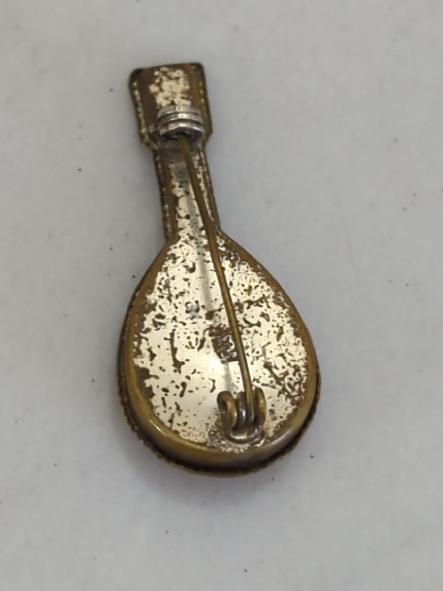 Ancienne Broche Micro-Mosaïque Italienne - Motif Mandoline - Vintage - Multicolore