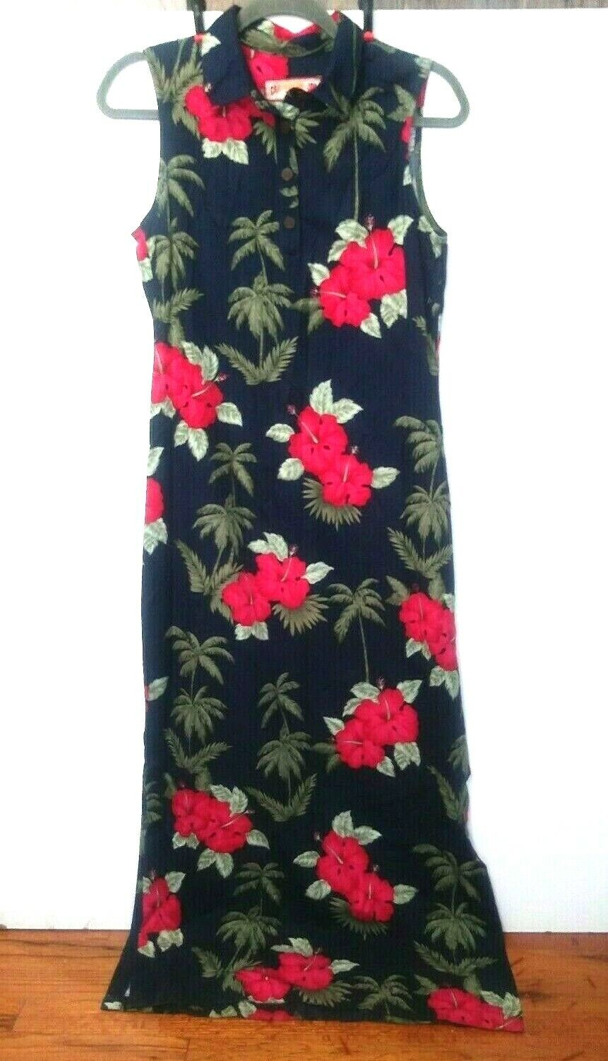 Hawaiian Maxi Dress Women's Size S Floral Island Sleeveless collared Caribbean-image