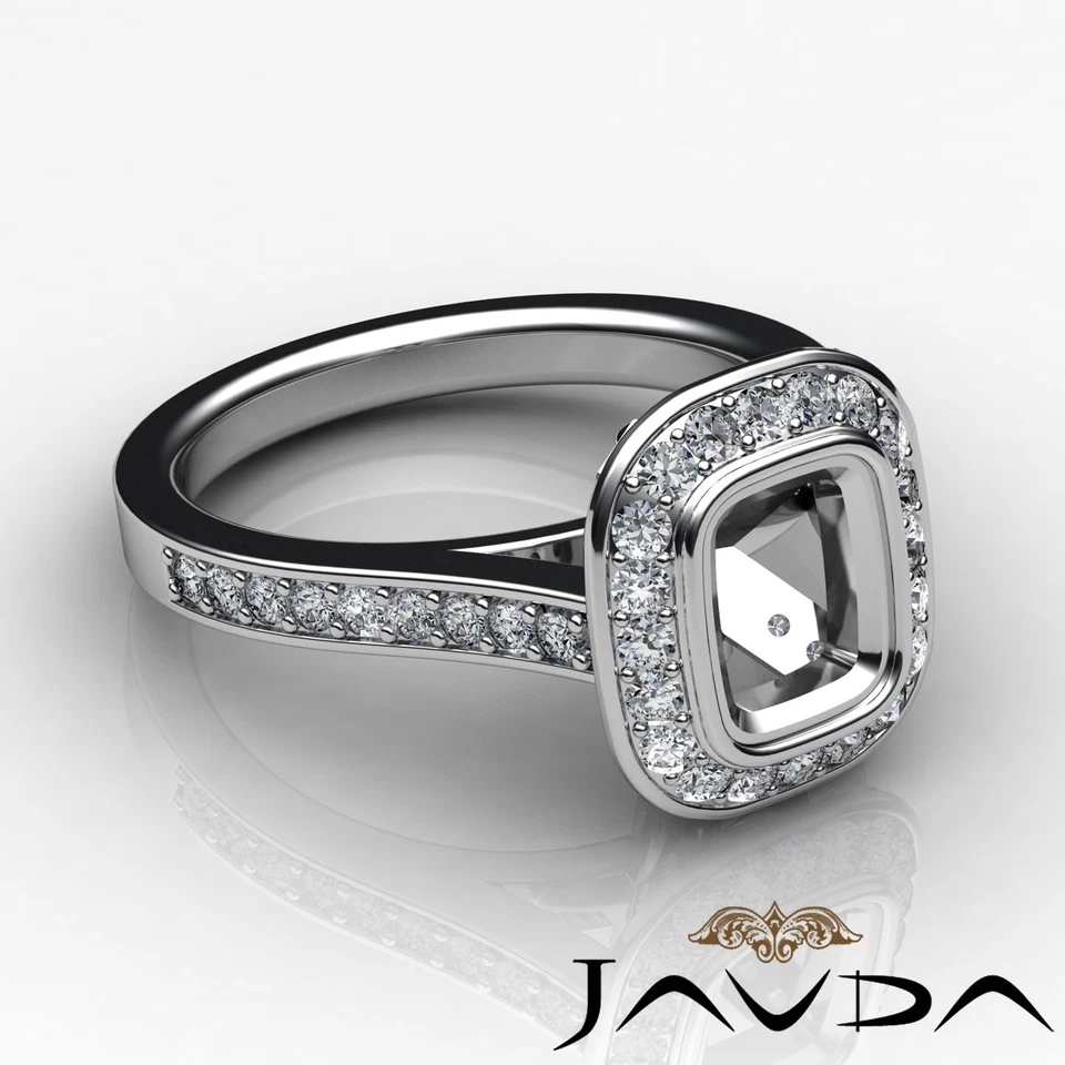 Halo Cushion Semi Mount Diamond Engagement Bezel Set Ring 14k White Gold 0.5Ctw - Image 3 of 4