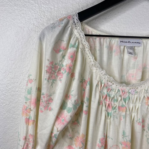 Miss Elaine Nightgown Sofiknit Long Sleeves Floral Ivory Sz S Cottage Core NWT - Picture 10 of 12