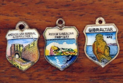 Vintage silver STRAIT OF GIBRALTAR BRITIAN SOUVENIR ENAMEL TRAVEL SHIELD charm