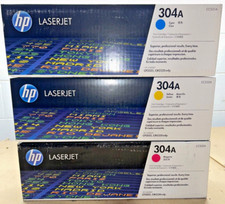 Set of Genuine HP CC531A Cyan  CC532A Yellow  CC533A Magenta 304A Toners