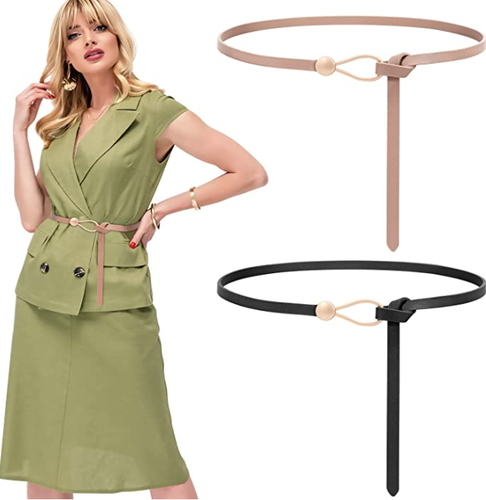 Women Skinny Leather Belt Tie a Knot 
