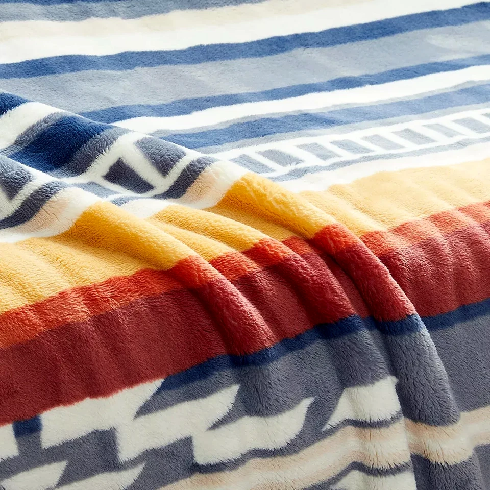 Pendleton Soft Plush Blanket Saltillo Stripe Queen 98" x 92" Colorful Print New - Image 3 of 4
