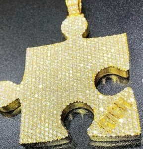 Authentic 3Ct Round Cut Simulated Diamond Puzzle Pendant 1.5"Yellow Gold Plated 925 Silver
