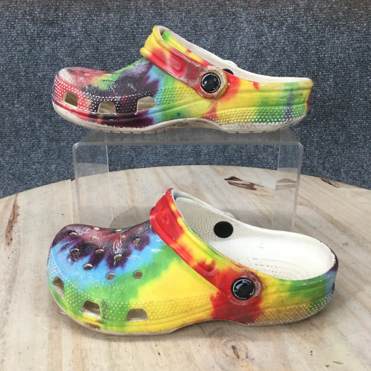 Rainbow colored crocs sales
