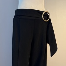 GRACIA Black Wide Leg Gold Buckle on Waist Pants Size L