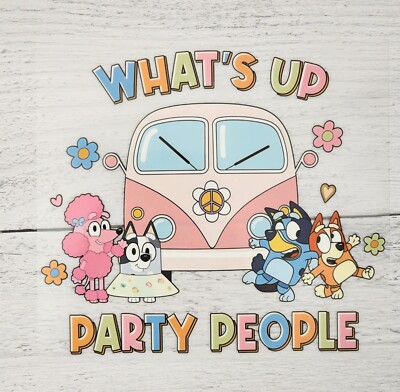 Bluey Party Bus  Ready to Press Heat Transfer Screen Print DTF Transfer