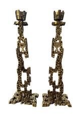 VTG MCM Brass Brutalist Shabbat Candlesticks