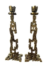 VTG MCM Brass Brutalist Shabbat Candlesticks