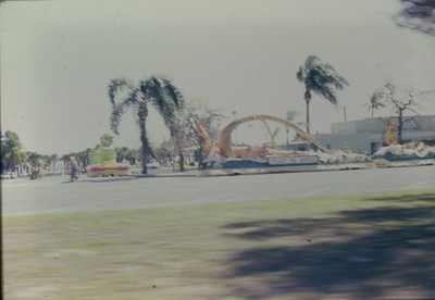 1960s Red Star Boarder 35mm Slide Sarasota Florida Parade Float & Palm Trees