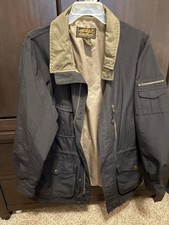 Vtg 90s Eddie Bauer Raincoat Jacket Shell Black Khaki Green Men s Sz L