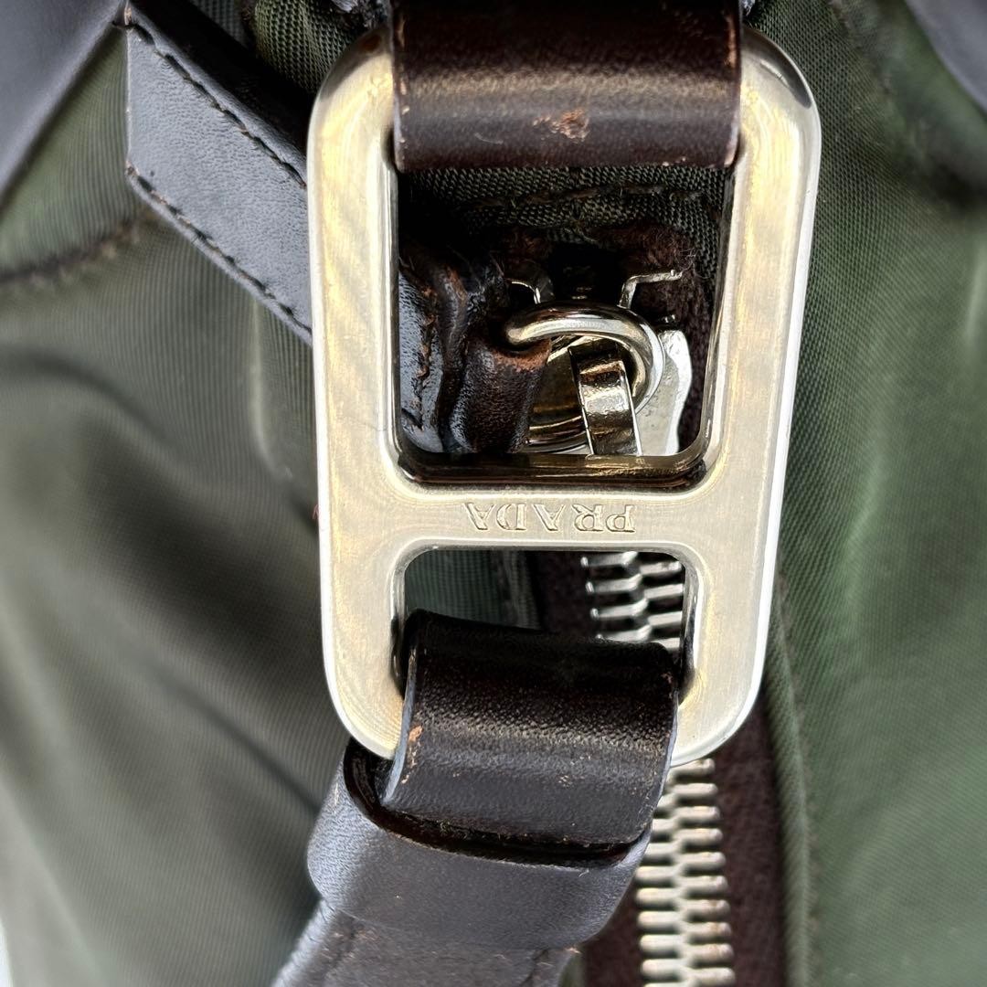 PRADA Nylon Leather Shoulder Bag Khaki Dark Brown Main body only Used from JAPAN thumbnail 12