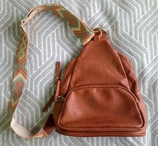 Urban Originals Crossbody Sling Bag Brown Vegan Faux Leather with Woven Strap