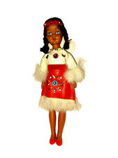 Doll vinyl red white costume beads 9" tall braids native american