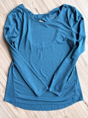 Athleta Teal Long Sleeve Top Womens Medium Twist Back Athletic Workout Shirt
