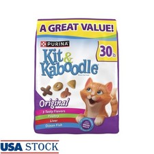 Nutritious Dry Cat Food Kibble Chicken Liver Ocean Fish Crunchy Shapes 30lb New 1.33 per gallon