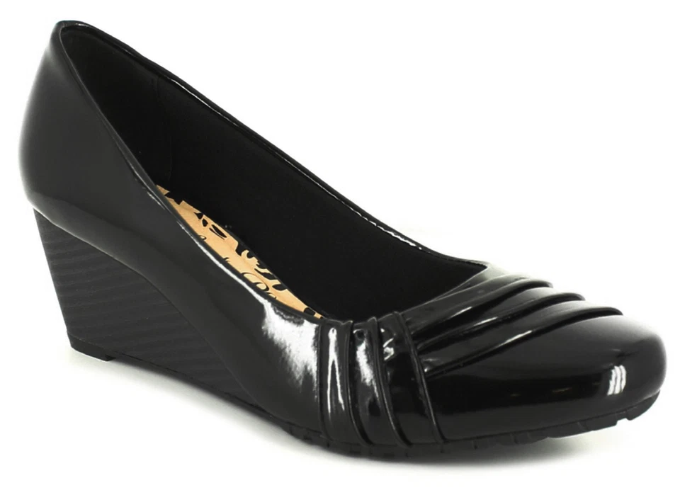 Comfort Plus Womens Shoes Wedges Cortez Slip On black patent UK Size