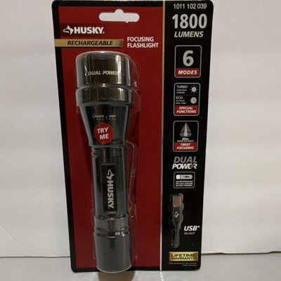 #ad #ad Husky 1800 Lumen Rechargeable LED Flashlight Dual Power USB 6 Modes NEW $29.99