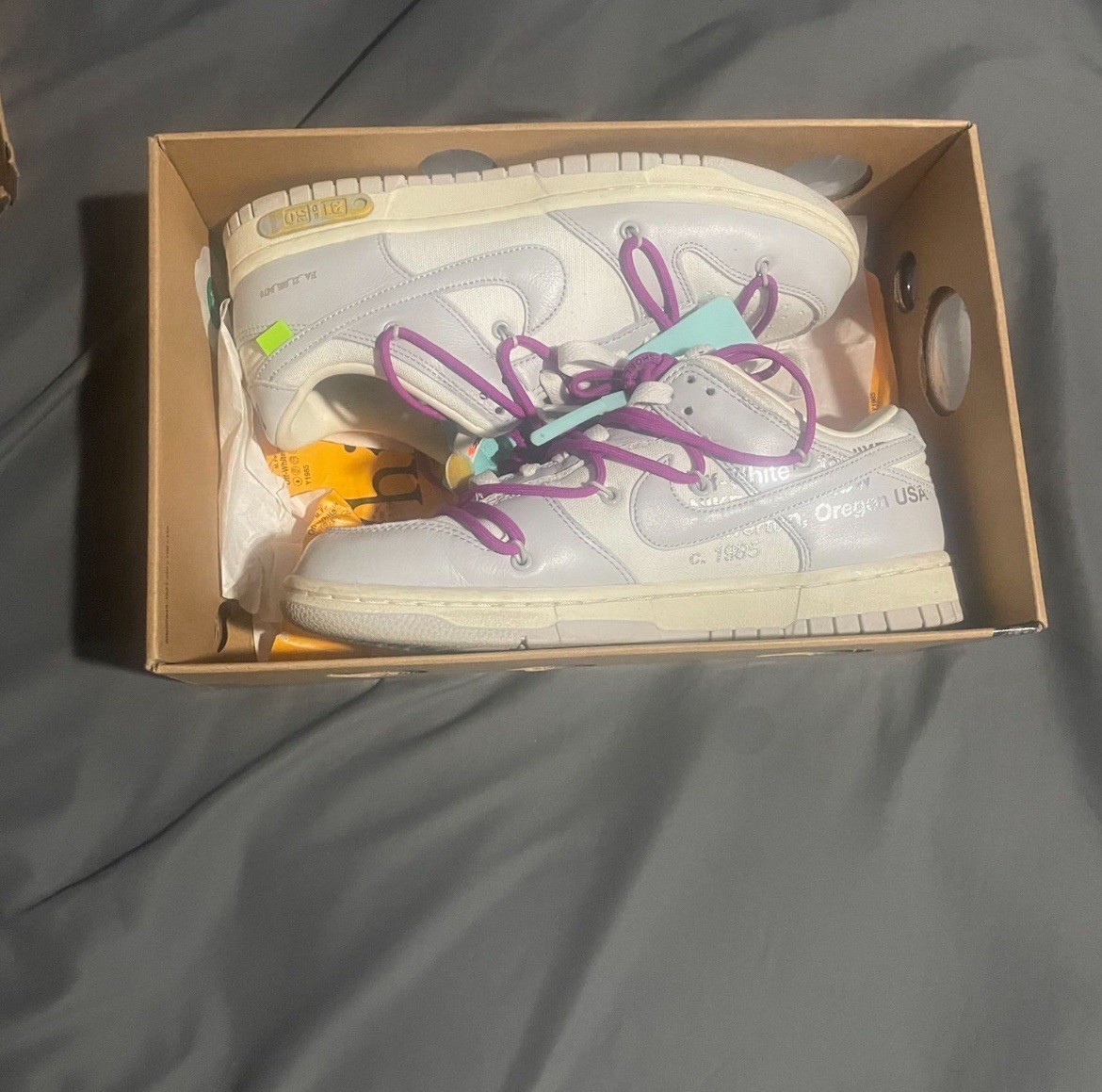 Nike Off-White x Dunk Low Sail/Grey Hyper Violet Lot 21/50 DM1602