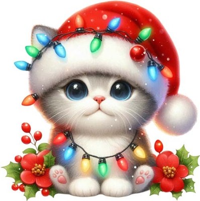 Aquarell Weihnachten Baby Katze Wandbild Schlafzimmer Auto Vinyl Aufkleber Abziehbild 6 Größen