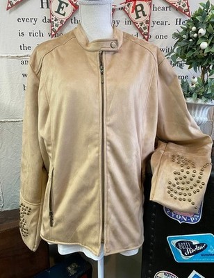Curations Camel Neutral Studded Faux Suede Moto Jacket 3X New