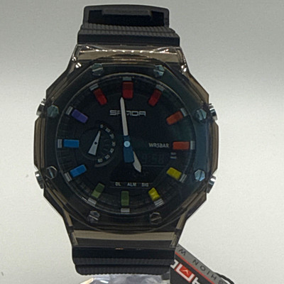 SANDA Analog-Digital Quartz Sport Watch 50m WR Black Resin Strap Alarm Date