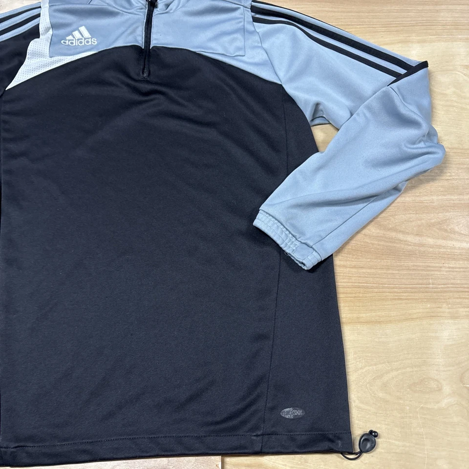 Chaqueta de fútbol Y2K Adidas 1/4 cremallera Clima365 para hombre azul medio negro 3 rayas Foto 3 de 4