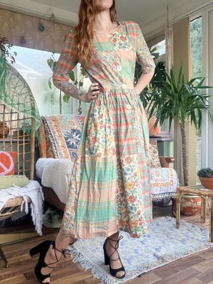 Vintage 90er Cottagecore Kleid 14 by Bogner Baumwolle Blumen kariert Patchwork
