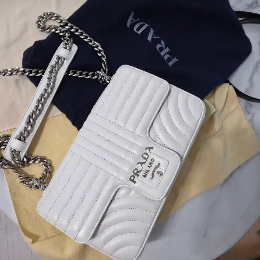 Prada Diagram White Leather Chain Shoulder Bag thumbnail 11