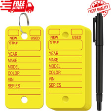 200 Pcs Poly Car Key Tags with 200 Rings and 2 1.4 x 3 inch, Yellow