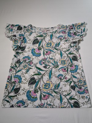 Loft Womens Top Size MP Floral Boho Short Sleeve Blouse Ruffle Sleeves