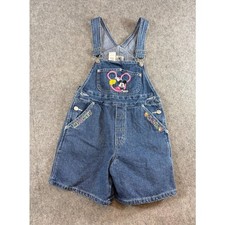 VTG 90s Disney Mickey Mouse Denim Shortalls Girls Youth 7 Embroidered Overalls
