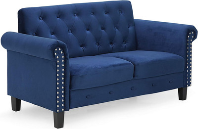 Navy Velvet Chesterfield Loveseat - Vintage Modern Sofa for Living Room