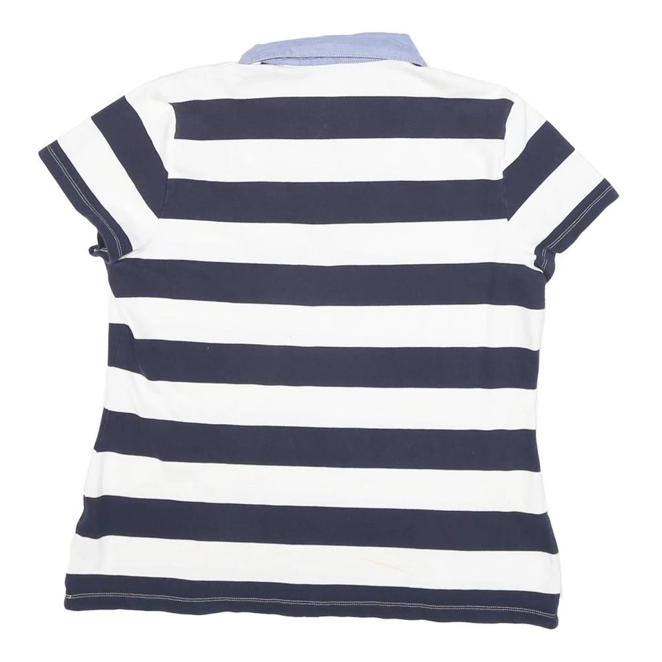 Camisa polo de manga corta a rayas azules y blancas XL con cordones TOMMY HILFIGER para mujer Foto 3 de 4