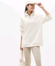 Athleta Cozy Karma 1/2 Zip Pullover Sweatshirt Side Zip Cream Medium