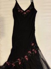 Xscape Vintage 90s Black Beaded Dress With Embroidered Floral Accents (Size 6)