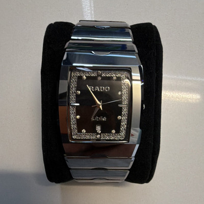 Rado Jubilé Quartz Wristwatch Black Ceramic Bracelet Rectangle Date Black Dial