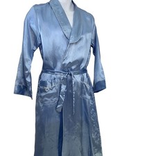 Japanese Style Men Blue Satin Kimono Long Bat...