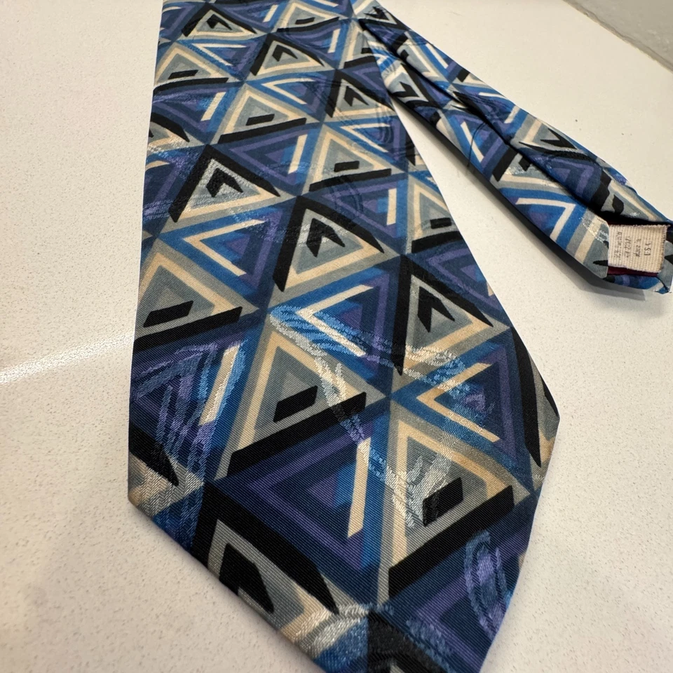 Corbata Aldo Gianni Geométrica Abstracta Azul Gris Vintage Seda Informal Foto 2 de 4