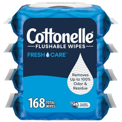 Cottonelle Fresh Care Flushable Wet Wipes, Adult Wet Wipes, 4 Flip-Top Packs, 42
