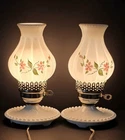 Vintage Pair Of Hobnail Milk Glass Lamps With Matching Floral Shades Electric