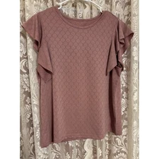 Shein Eyelet Ruffle Sleeve Top Dusty Rose Blouse Casual Comfortable large top