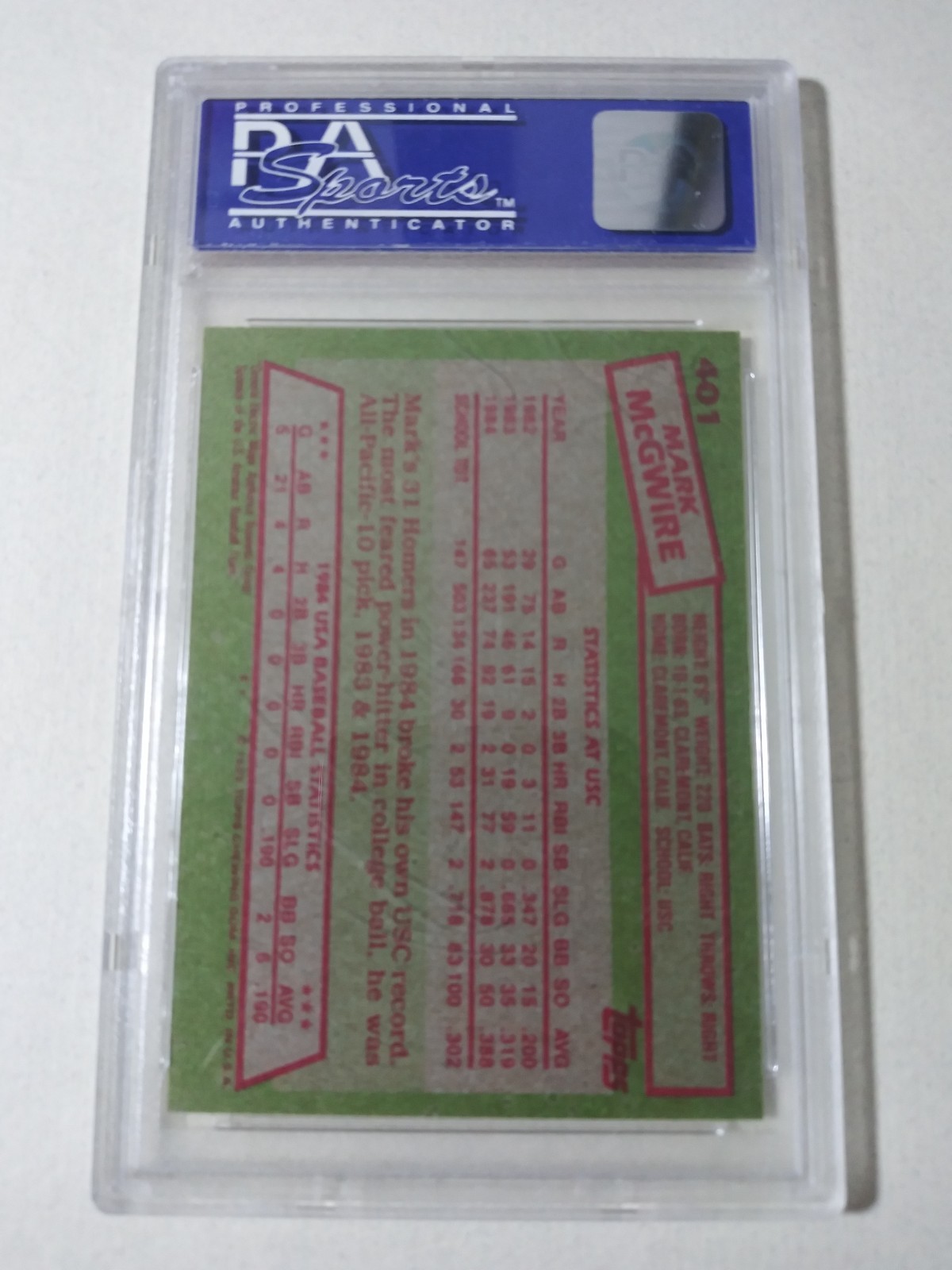 1985 Topps - Mark McGwire #401 (RC) (PSA8) view 2