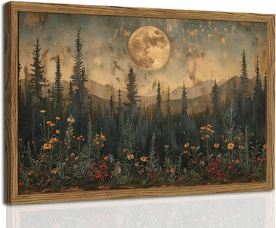 Vintage Moon Forest Wall Art, 3D Textured Nature Landscape Wall Decor Paintings,